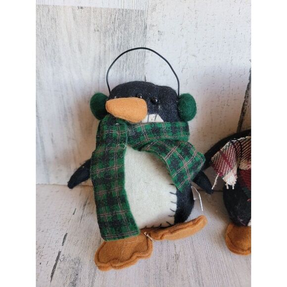 Plush felt penguin couple pair ornament Xmas ear muff set - Picture 2 of 8
